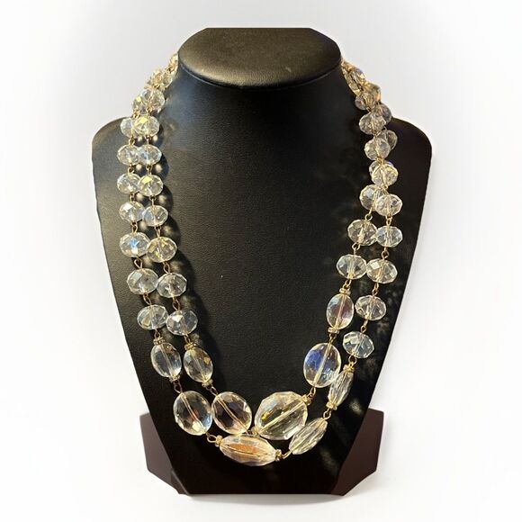 LK By Leetal Kalmanson Long Faceted Clear Glass Bead Chain Necklace 40”-43” - Picture 1 of 8